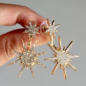 Elegant Starburst Crystal Ear Jacket Earrings Estate Piece